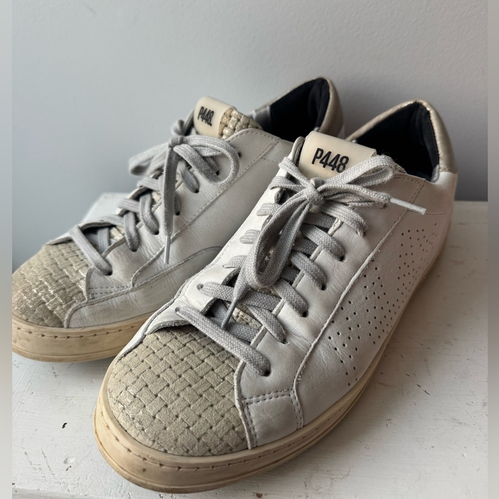 P448 John Sparkling Leather Low Top Sneakers Size EU 39 US 8.5